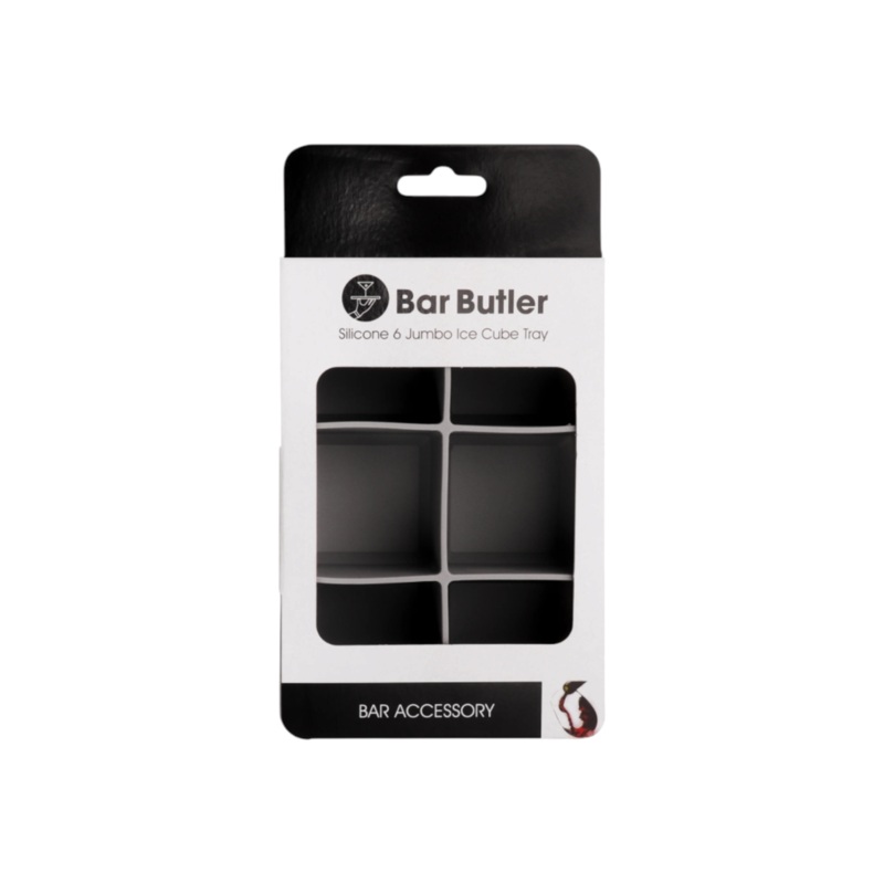 Bar Butler Grey Silicone Jumbo Ice Cube Tray with Cover 6-Grid