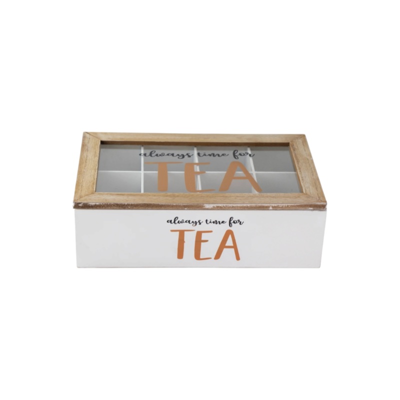 Regent Kitchen Tea Box with 8-Partitions Wood & Glass