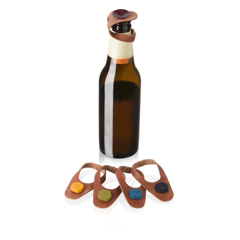 Vacu Vin Bottle Marker & Stopper Leather 6pc Set