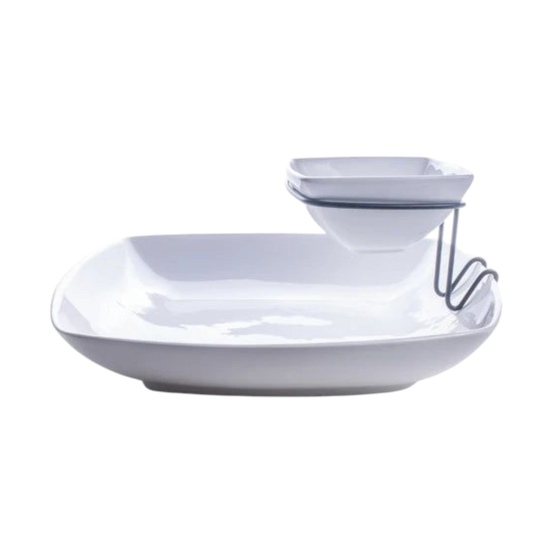 2-Piece Square Bowl Chip N Dip Set With Black Stand