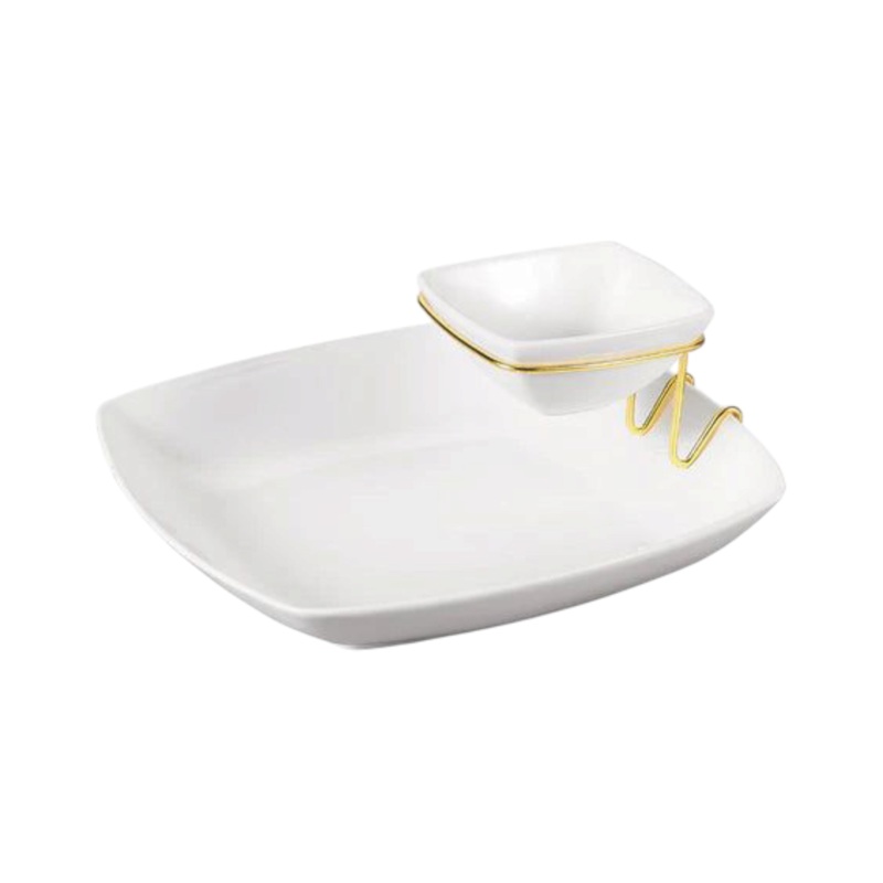 2-Piece Square Bowl Chip N Dip Set With Gold Stand