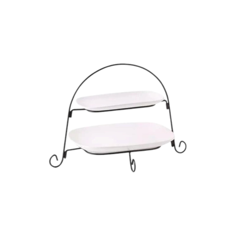 2-Tier Platter Set With Black Stand