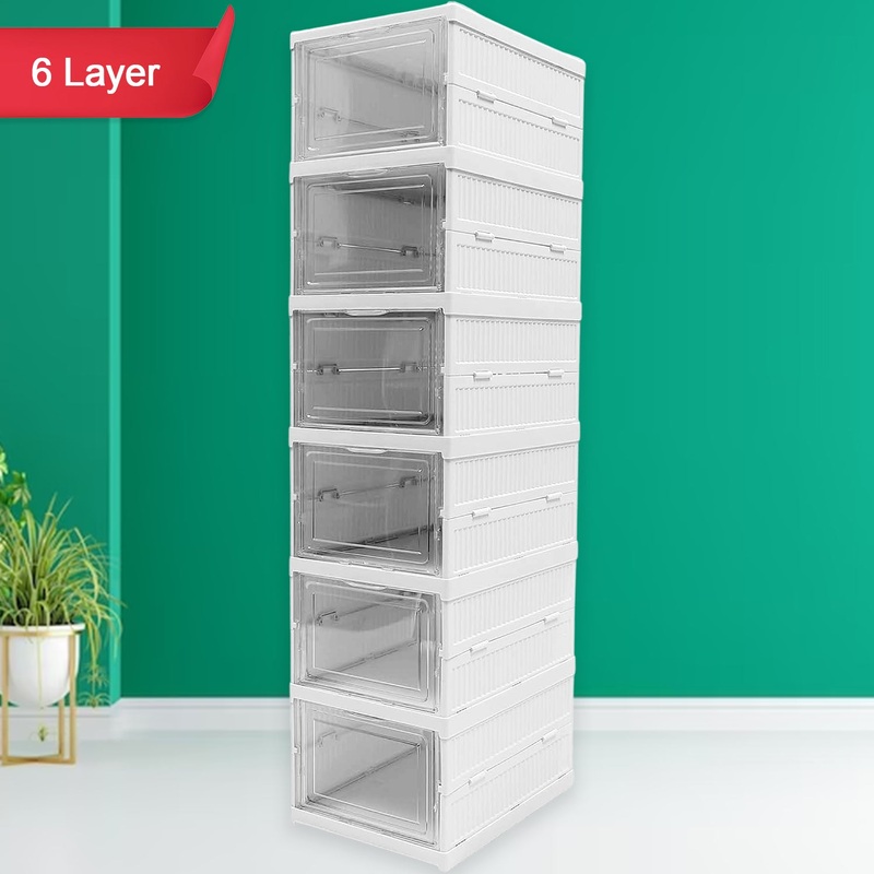 Stackable Multifunctional Storage, for Clothes Foldable Drawer Shelf Basket Utility Cart Rack Storage Organizer Cart for Kitchen, Pantry Closet, Bedroom, Bathroom, Laundry (2 / Layer 1 Pc)
