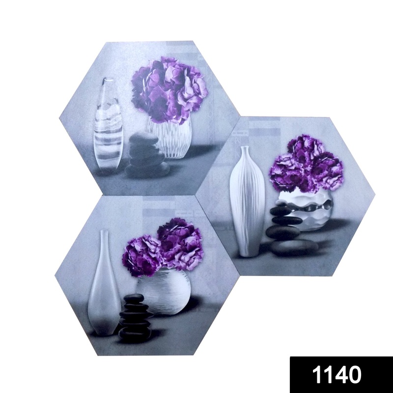 1140 Hexagonal Wall Mount Modern Art for Home Decoration (Set of 3)
