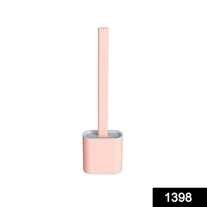 1398 Silicon Toilet Brush with Slim Holder Stand& Flat Head with Flexible Soft Bristles