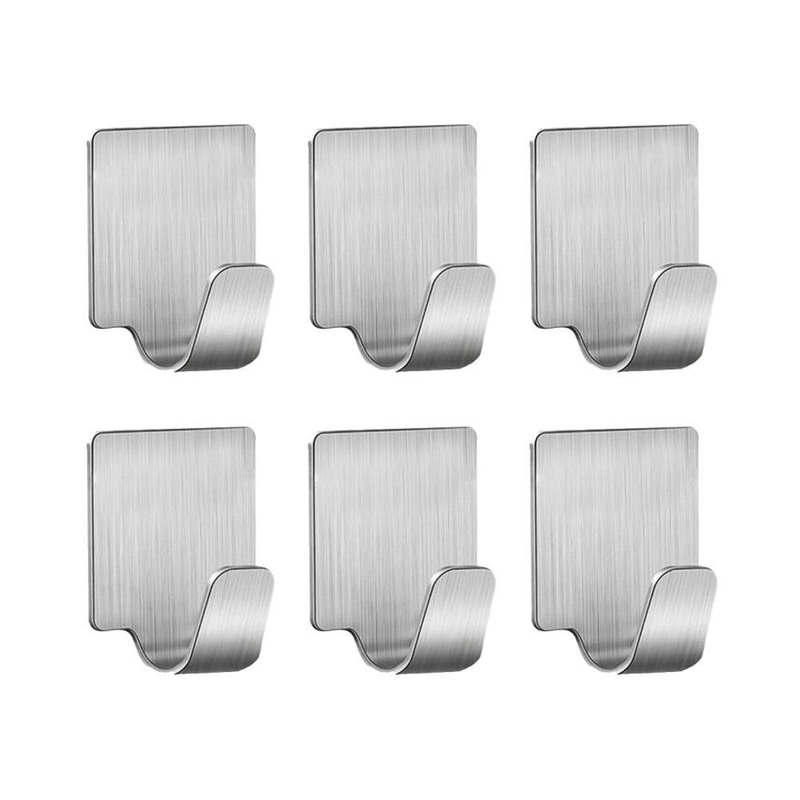 1593 Multipurpose Small Rectangular Stainless Steel Adhesive Hooks (Set of 6)