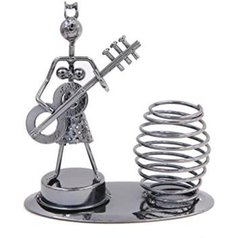 1640 Girl Musician Playing Bass Guitar Pen Stand Showpiece