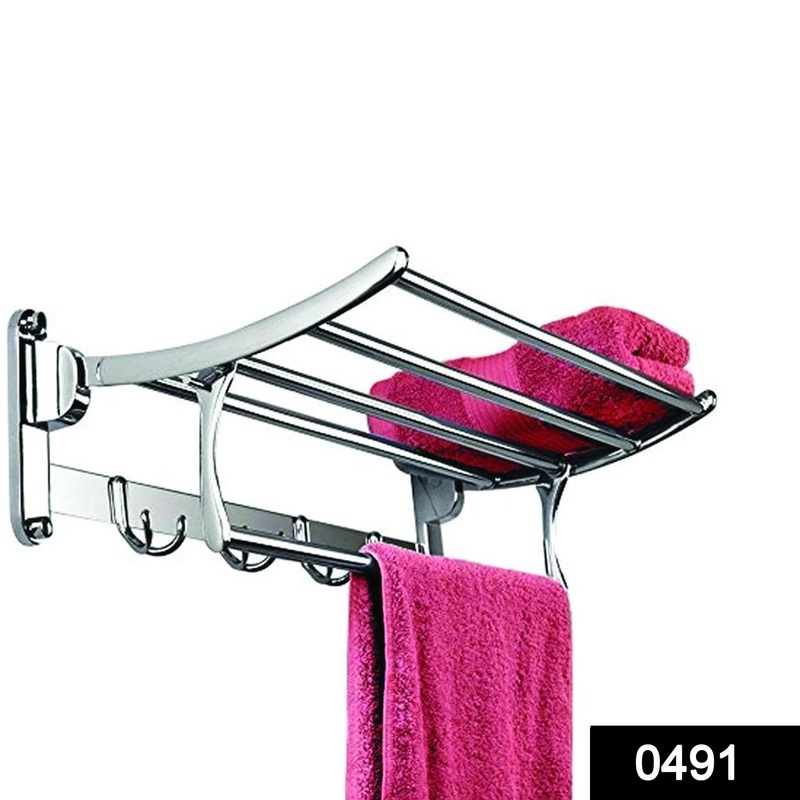 0491 Stainless Steel Folding Towel Rack Cum Towel Bar 18 Inch
