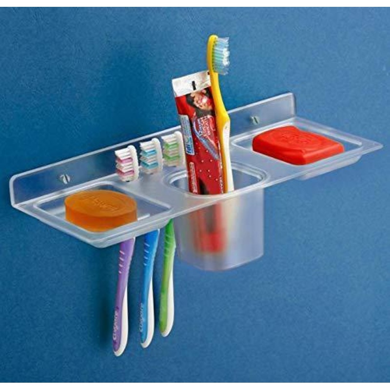 0756_ABS Plastic 4 in 1 Multipurpose Kitchen/Bathroom Shelf/Paste-Brush Stand/Soap Stand/Tumbler Holder/Bathroom Accessories
