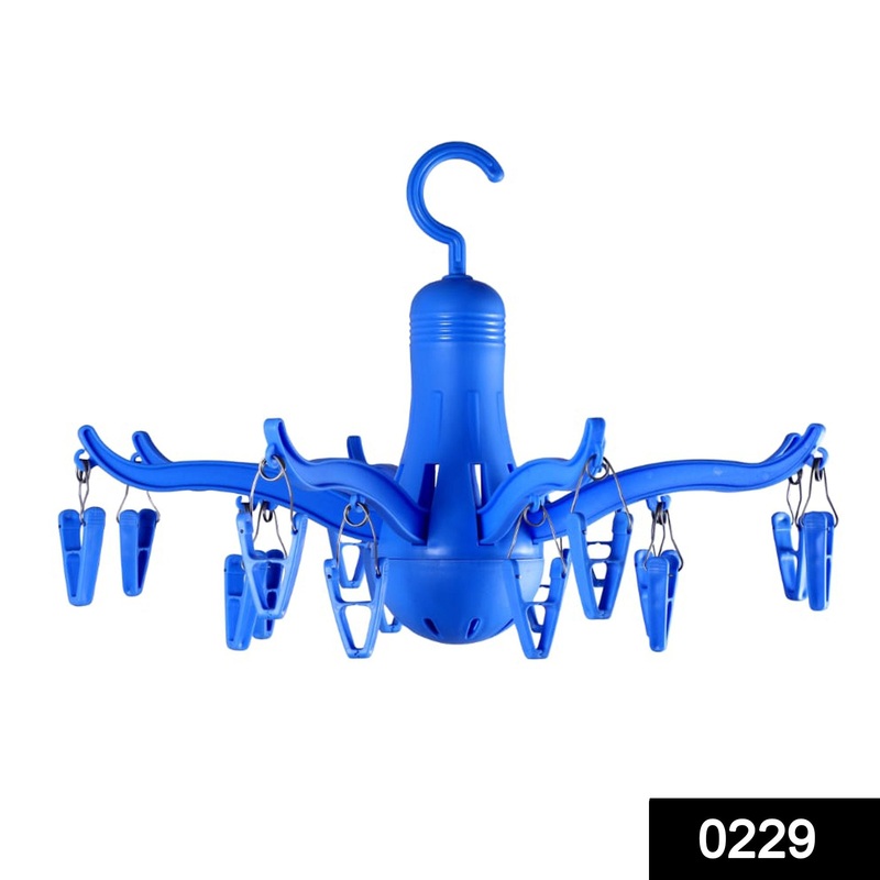 0229 -8-Claw Octopus Hanging Dryer 16 Clothes pegs, Simple to fold up and Put Away