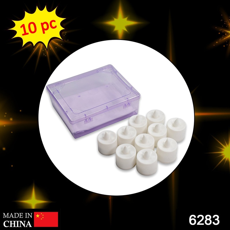 6283 Festival Decorative – LED Yellow Tealight Candles (White, 10 Pcs) With Container
