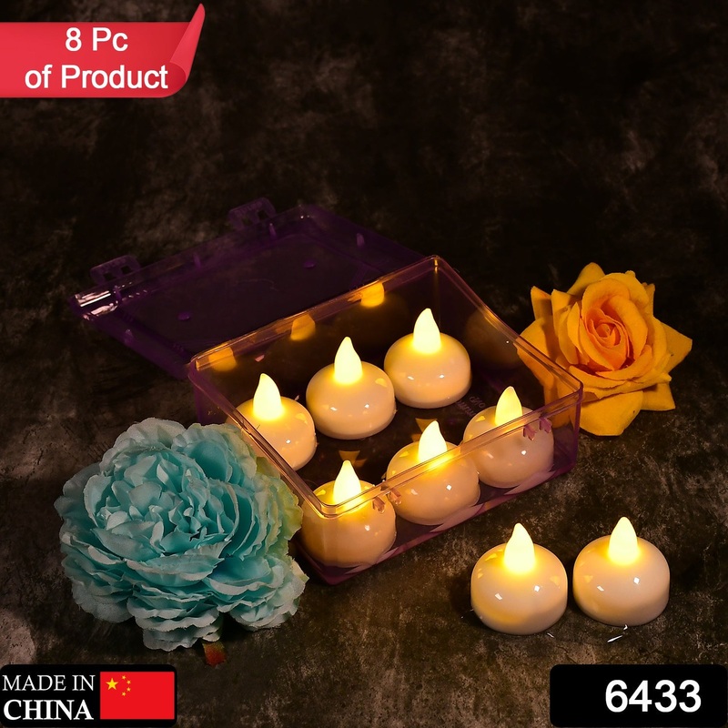 6433 Set of 8Pcs With transparent box. Flameless Floating Candles Battery Operated Tea Lights Tealight Candle – Decorative, Wedding.