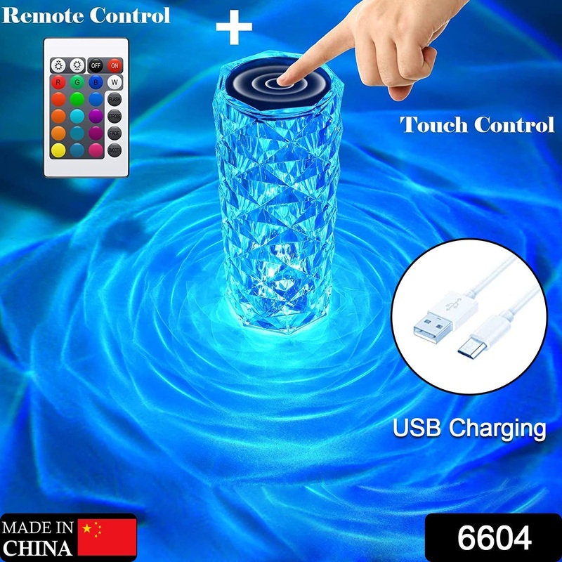 6604 Crystal Touch Night Light (16 Colors) – Rose Diamond Table Lamp with Remote Control, USB Table Lamp, Romantic Date Lighting Decor for Festival, Bedroom, Dining Room