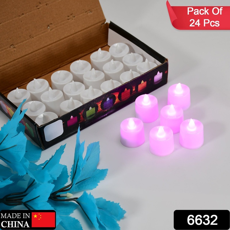 6632 Pink Flameless LED Tealights, Smokeless Plastic Decorative Candles – Led Tea Light Candle For Home Decoration (Pack Of 24)