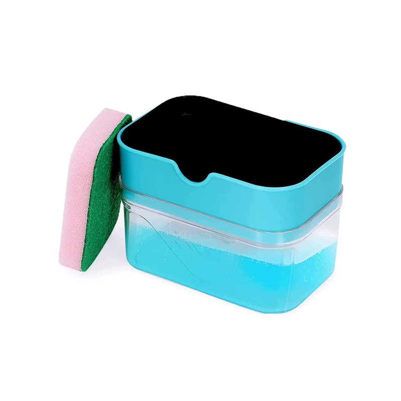 6212  2in1 Sponge Holder Soap Dispenser, Manual Press Liquid Pump Storage