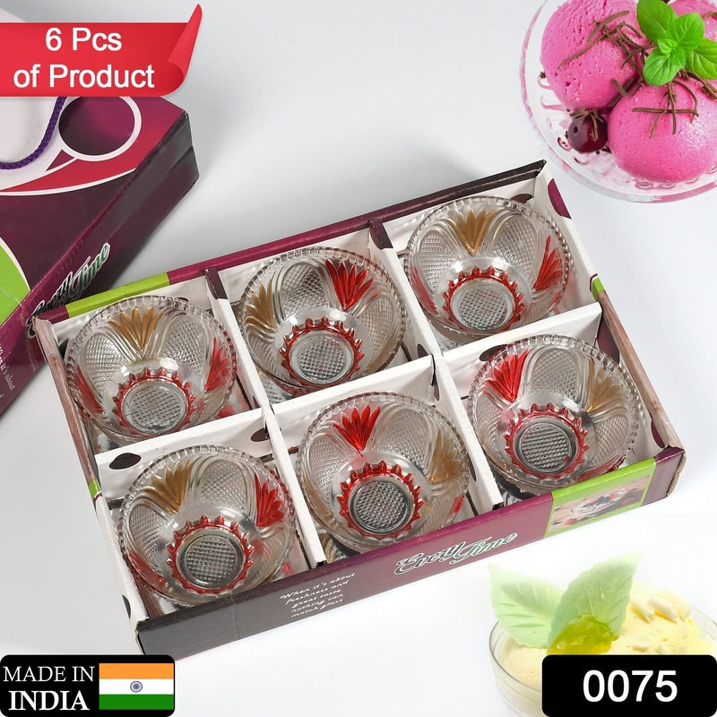 0075 Bowl Set 6pc Crockery Store Glass Bowls Set Serving Dry-Fruits, Sweets, Candy & Multiuse Bowl (6 pcs)