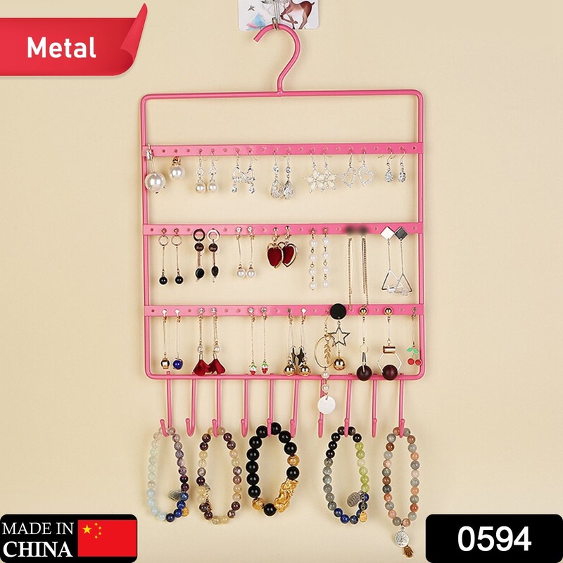 0594 Lightweight & Wall Mounted Earrings Organizer/HANGER for Tangle Free Hanging for Women, 66 Holes – 10 Hooks (metal)
