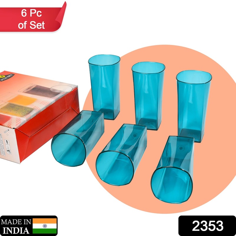 2353 Premium Juice and Water Glasses Set of 6 Transparent, 300ml, Drinking Water Glasses Stylish & Crystal Square Highball Glasses for Water, Juice & Cocktails, Glass Set of 6 for Water