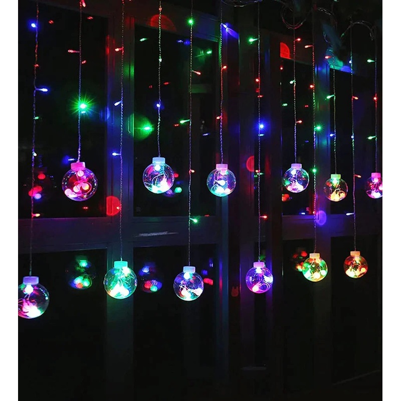3391 12  Wish Balls Window Curtain String Lights with 8 Flashing Modes Decoration for Home Decoration, Diwali & Wedding LED Christmas Light Indoor and Outdoor Light ,Festival Decoration  (Plastic, Multicolor)