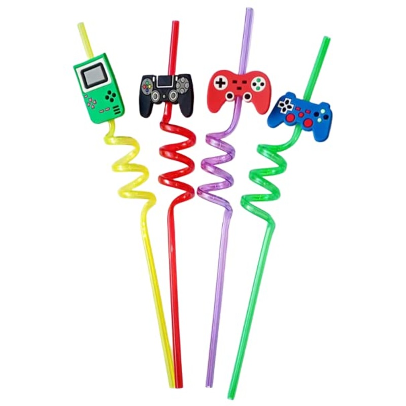 5925 Reusable straws are perfect for kids’ summer parties. Plastic Straws Reusable Drinking Straws with Cartoon Decoration for Kids Birthday Party Favors or other summer celebration (4 pc Set)