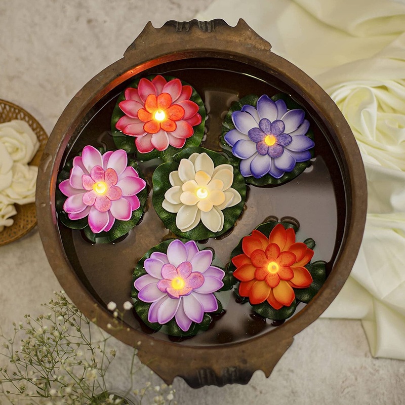 6556a WATER FLOATING SMOKELESS CANDLES & LOTUS FLOWERS SENSOR LED TEALIGHT FOR OUTDOOR AND INDOOR DECORATION – PACK OF 2 CANDLE CANDLE (PACK OF 2)