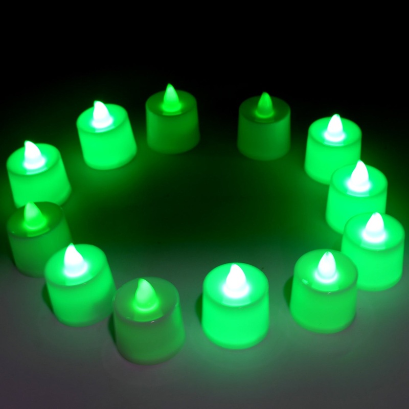 6635b GREEN FLAMELESS LED TEALIGHTS, SMOKELESS PLASTIC DECORATIVE CANDLES – LED TEA LIGHT CANDLE FOR HOME DECORATION (PACK OF 12)