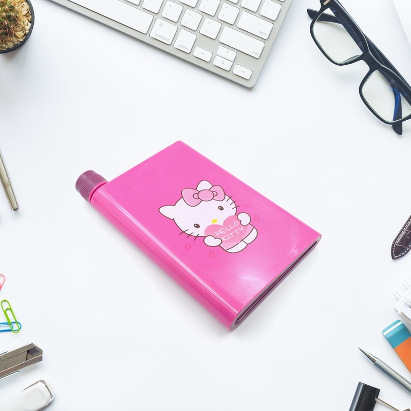 0147 Kitchen Storage A5 size Flat Portable NoteBook Shape Water Bottle With a Cartoon Character Design-Hello Kitty – For School Outdoors and Sports Return Gift/Birthday Gift (1 Pc 420ML)
