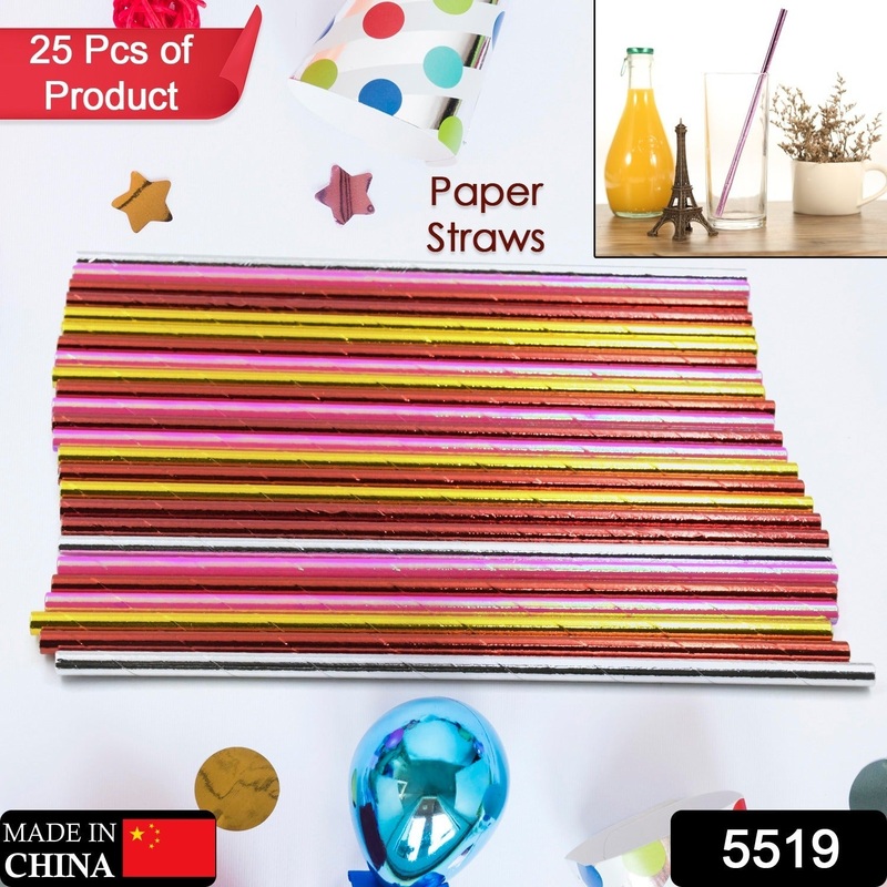 5519 Home Paper Straws Durable & Eco-Friendly Colorful – Drinking Straws & Party Decoration Supplies, Adorable Solid Color Food Grade Paper Straws for Birtay Wedding Baby Shower Celebration (25 Pcs Set)