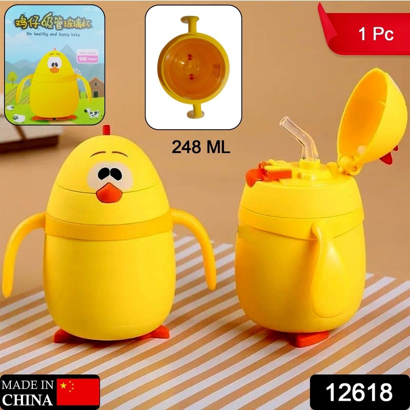 12618 Cute Duck Shape Milk Bottle With Adjustable Strap / Water & Juice Bottle For Kids / Thermos Bottle Outdoor Sport Glass water bottle, leakproof BPA-free for travel cold and hot water glass water bottle – 248ML