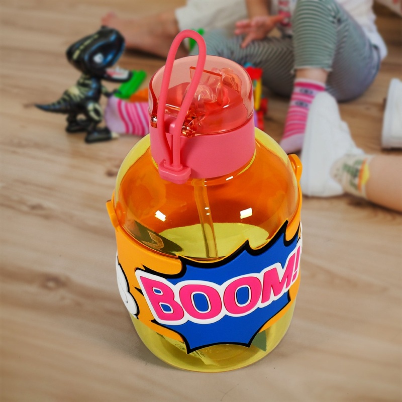 12852 Cute Plastic Water Bottle with adjustable shoulder strap, Straw and Rubber Grip potable drinking cup Water Bottle For Kids | Water Bottle (1 Pc / 750 ML)