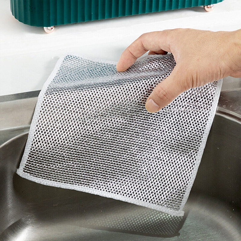5564 Double-Sided Multipurpose Microfiber Cloths, Stainless Steel Scrubber, Non-Scratch Wire Dishcloth, Durable Kitchen Scrub Cloth (1 Pc / 20×20 Cm)
