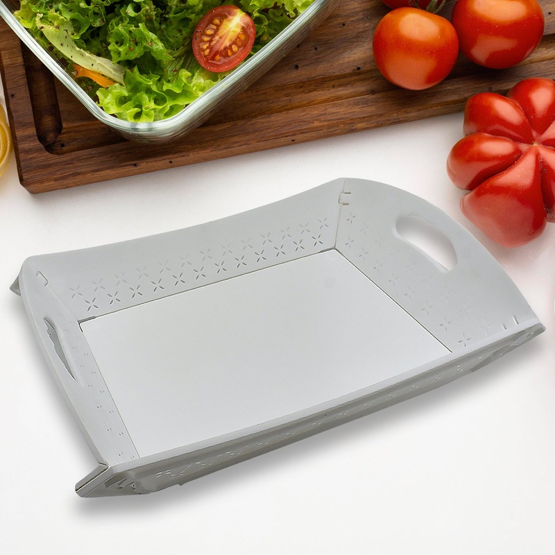 10018 Foldable Serving Tray Plastic Serving TrayWith Handle Serving Tray For Food, Kitchen, Outdoors, Restaurants (1 Pc)