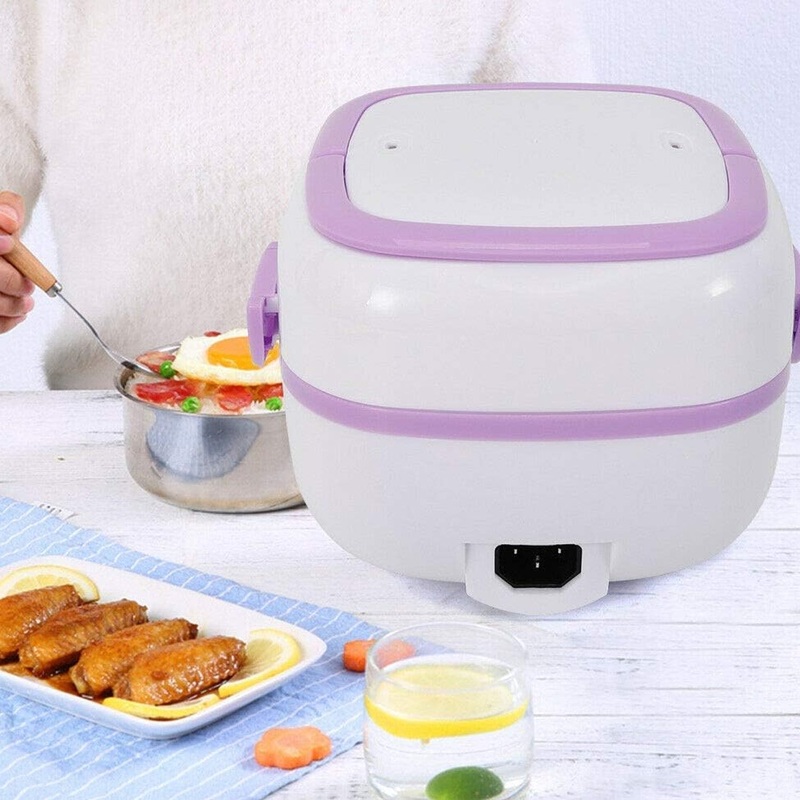 10027 Electric Lunch Box Portable Food Warmer Food Heating Lunch Box Removable Food-Grade Stainless Steel Compartments, 220V 200W, for Car, Truck, office