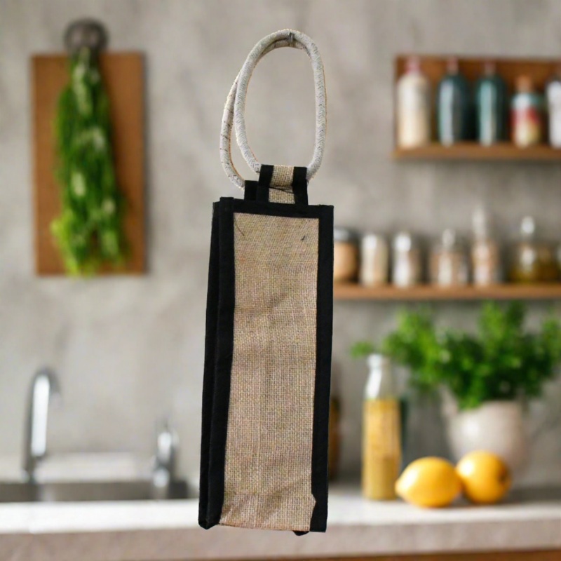 13026 Jute Water Bottle Bag, Wine Bottle Gift Bag / Bottle Carry Bag / Water Bottle Cover Reusable and Eco-friendly And Handle for men & women for Office, Gift Bag (1 Pc)