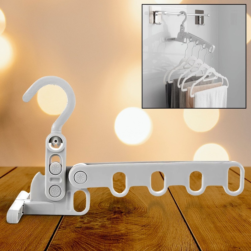 13049 5holes foldable clothes Hanger, travel clothes hanger, multifunctional clothes hanger, space-saving wall holder, clothes rack, robust clothes hanger for travel, indoors.