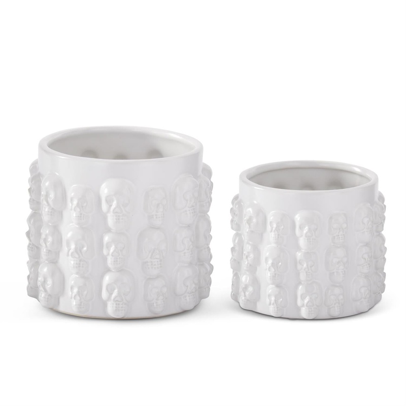 CERAMIC SKULL EMBOSSED POT