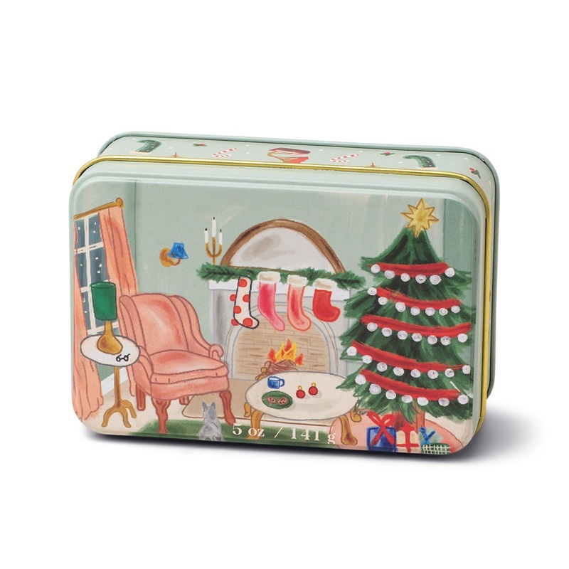HOLIDAY TIN LIVING ROOM SCENE PERSIMMON & CHESTNUT CANDLE