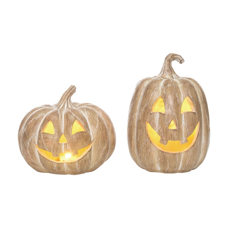 LIGHTED WOODEN JACK-O-LANTERN