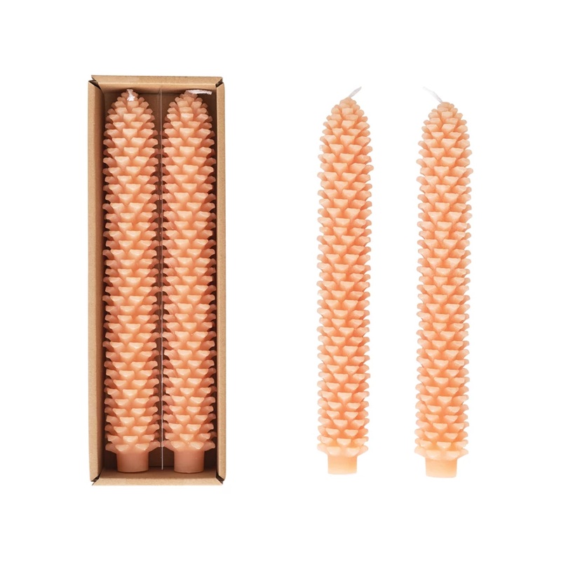PINECONE SHAPED TAPER CANDLES SET – PEACH