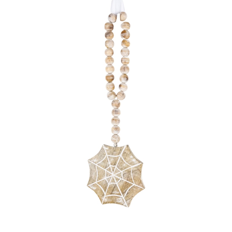 SPIDER WEB MANGO WOOD CHARM WITH BEADS
