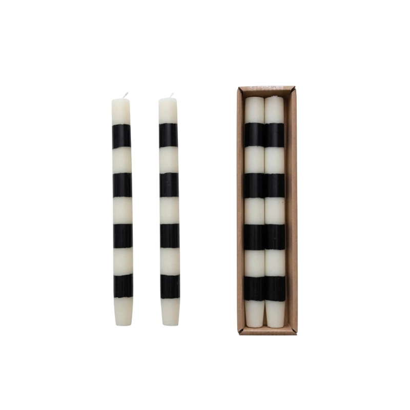 BLACK & WHITE STRIPED TAPER CANDLES