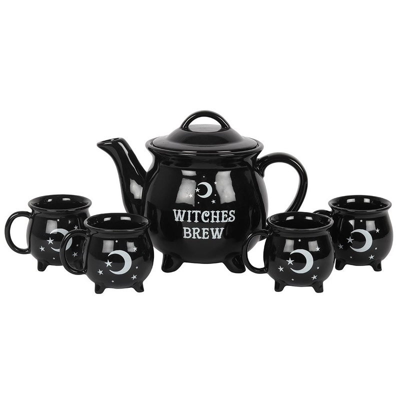 WITCHES BREW HALLOWEEN CAULDRON CERAMIC TEA SET