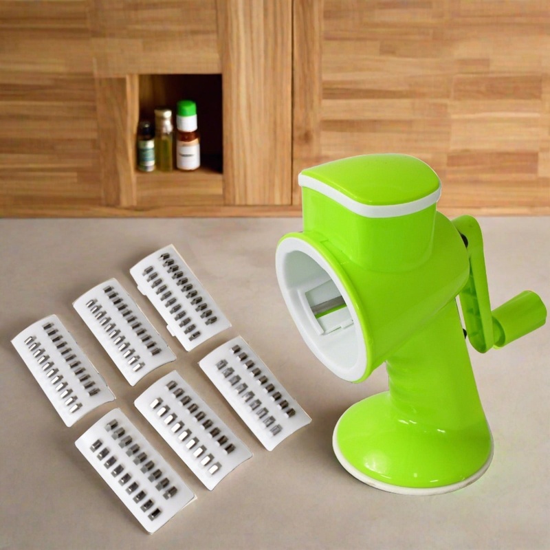 6 in 1 Multi functional Vegetable Cutter & Slicer Hand Machine Cutting, Slice, Cut Thick, Cut Silk All in one Vegetable Chopper Cutter & Slicing Cutter Barrel – Vegetable Grater with 6 Removable Blades