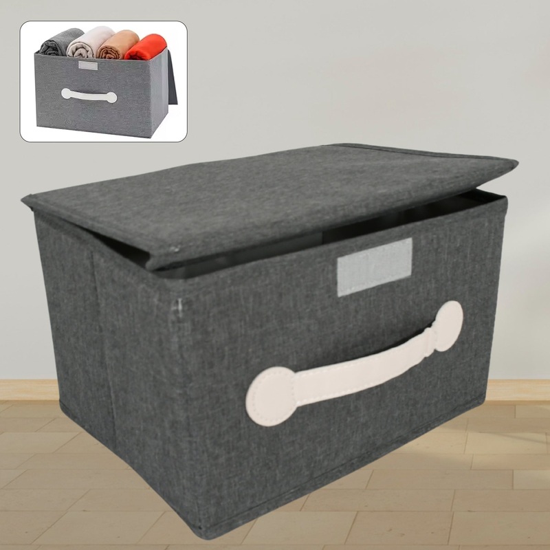 Small Foldable Storage Box With Lid And Handles, Cotton And Linen Storage Bins And Baskets Organizer For Nursery, Closet, Bedroom, Home (282016 Cm / 1 pc)