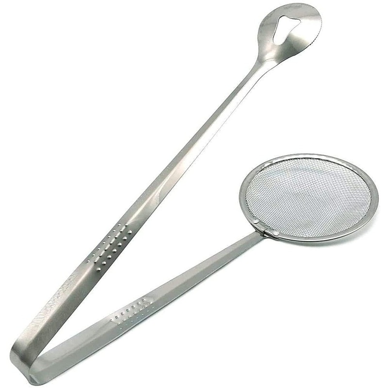 2In1 Stainless Steel Filter Spoon with Clip Food Kitchen Oil-Frying Multi-Functional