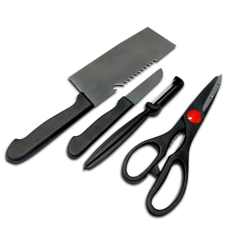 Stainless Steel Kitchen Tool Set (Butcher Knife, Standard Knife, Peeler and Kitchen Scissor) – 4 Pcs