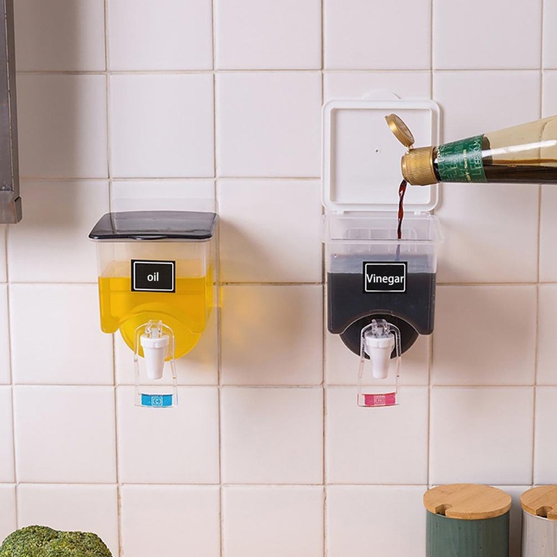 Wall Mounted Automatic Sauce Press Bottle – Container Box – Oil Vinegar Storage Dispenser Kitchen Tool