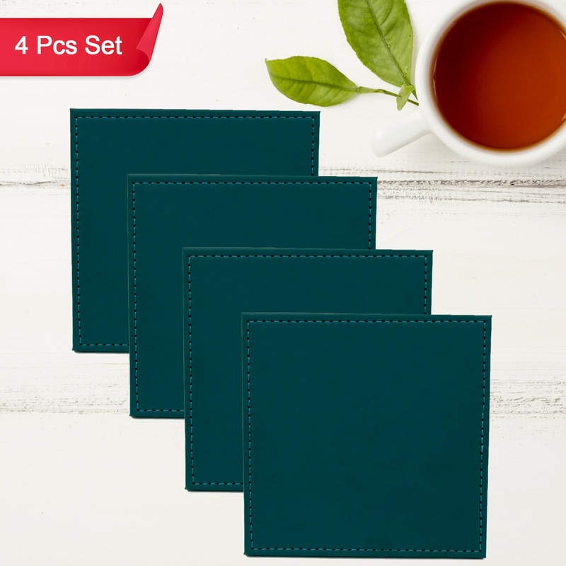 Square Tea Coaster – Dining Table Decor Accessories – Coaster for Dining Table for Hot Pots Coasters for Cups Durable and Long-Lasting, Leather Coffee Table for Home or Office Use (4 pc)