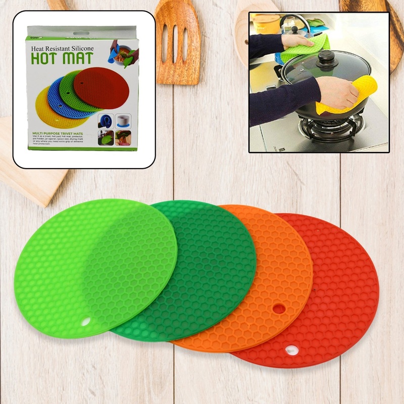 Silicon Hot Pot Mat Set – 4-Piece Heat-Resistant Trivets for Protecting Surfaces