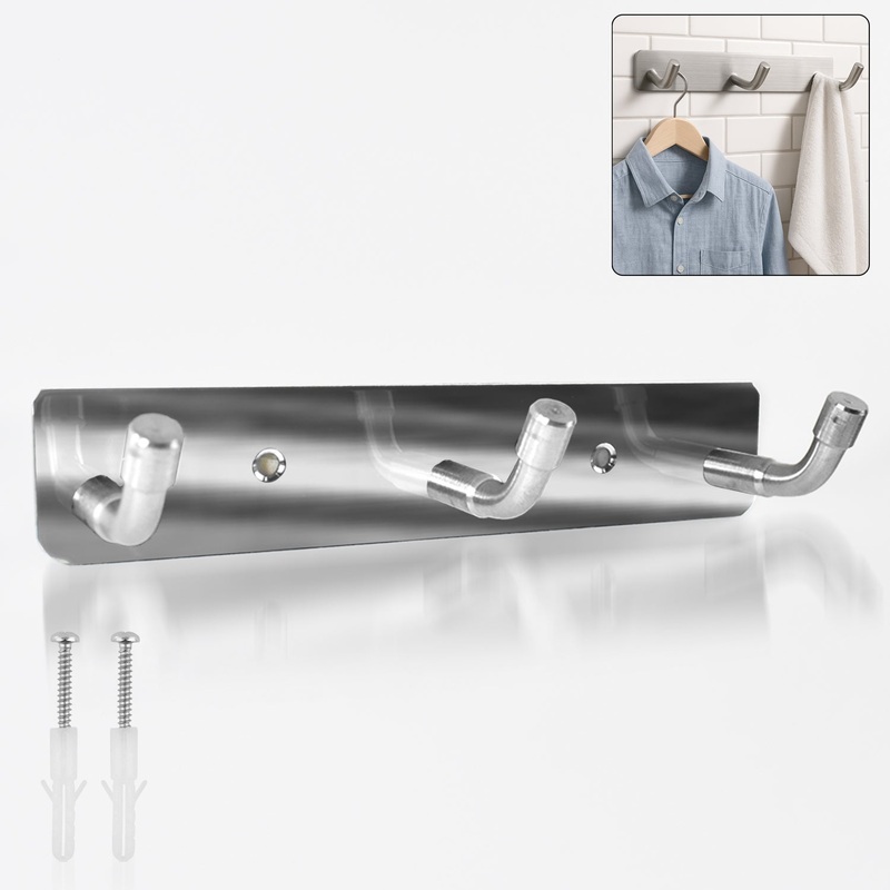 Stainless Steel Wall Mounted Coat 3 Hook Rack (14×3 / 1 Pc)